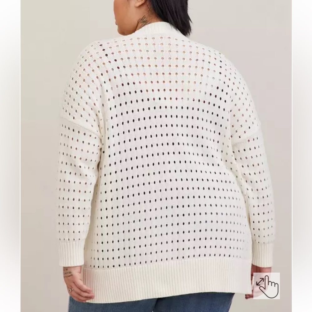 Torrid Cream Open Cable Knit Button Down Drop Shoulder Boyfriend Cardigan 3X - Picture 2 of 14